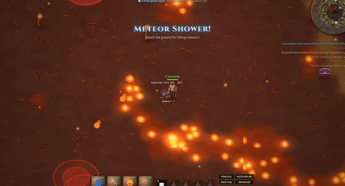 A meteor shower raining fire on the Infernal Isle in Britannia Survivors